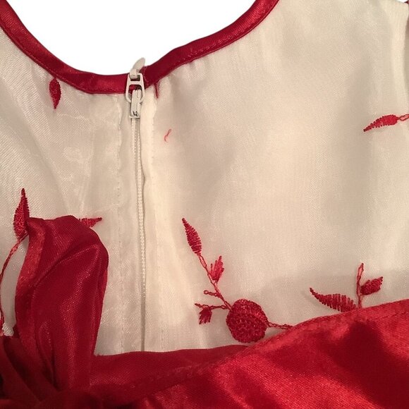 Bonnie Baby Dress White & Red Floral Embroidered Bow Back Size 3/6M - Picture 3 of 13